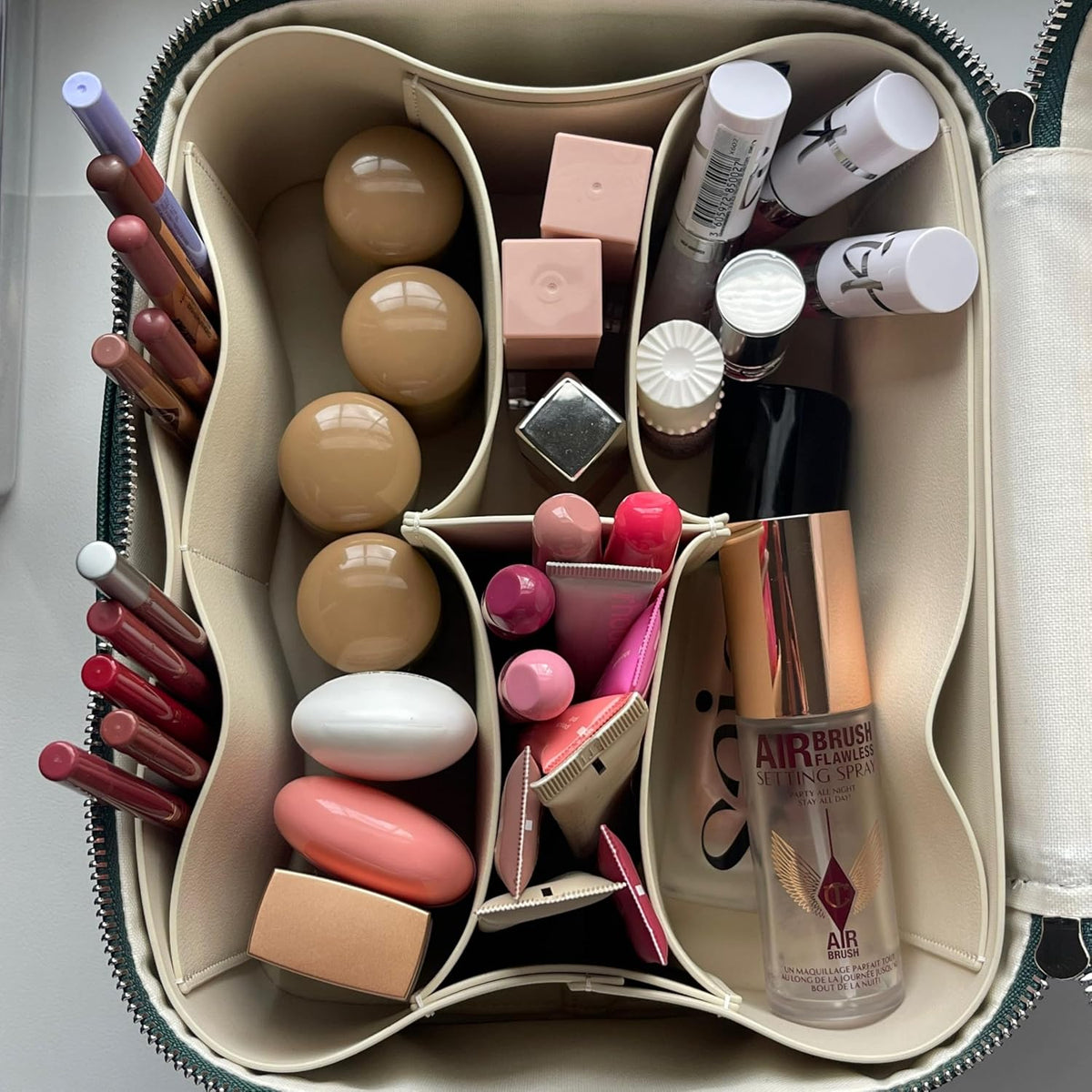 Duo Vanity Case Burgundy - Large Functional Travel Makeup Bag Organizer with Removable Divider & Mirror