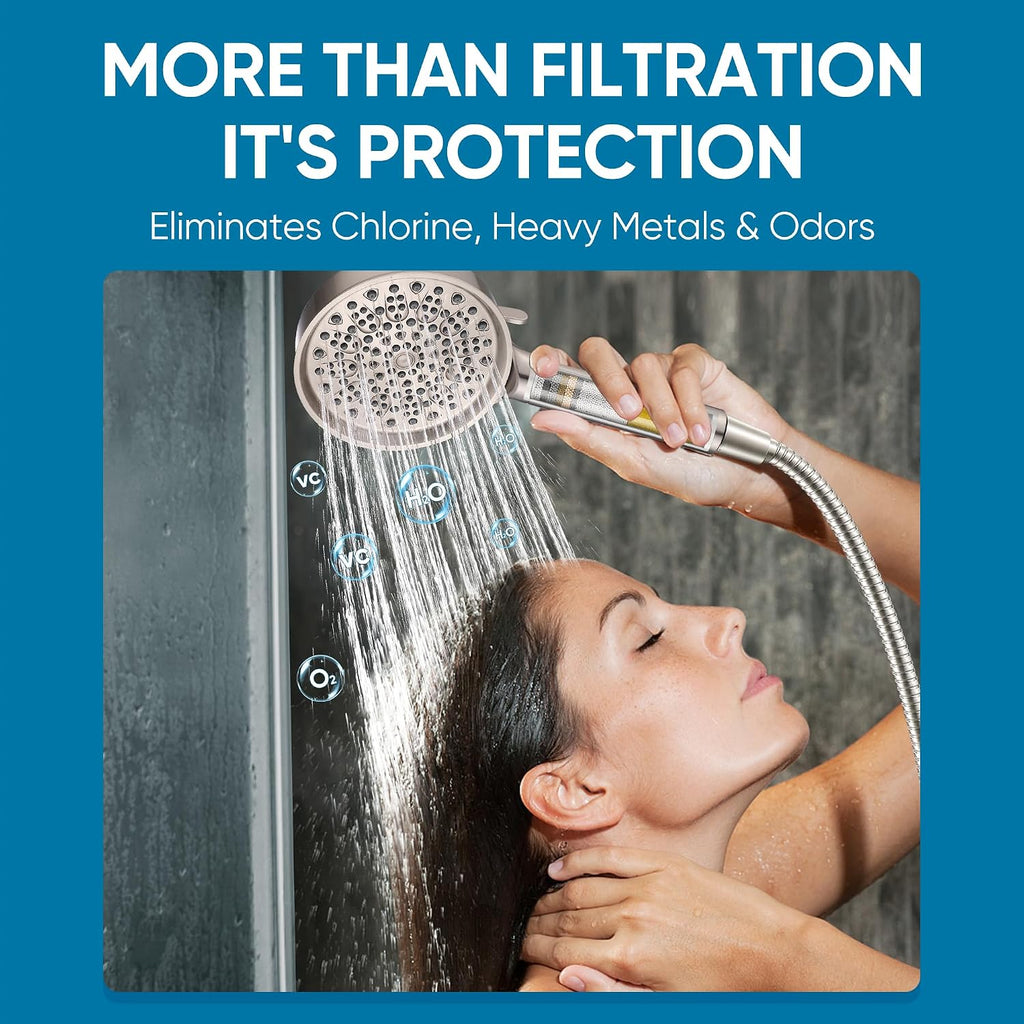 Filtered Shower Head with Handheld, Water Softener for Hard Water | High Pressure 6 Spray Mode Shower Head with