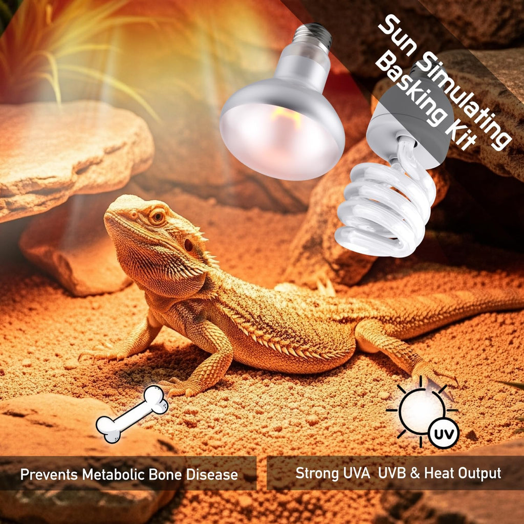 Reptile 100W Basking Spot Bulb & 10.0 24W UVA UVB Bulb Combo – Dual Pack Heat Lamp Bulbs for Reptiles & Amphibians