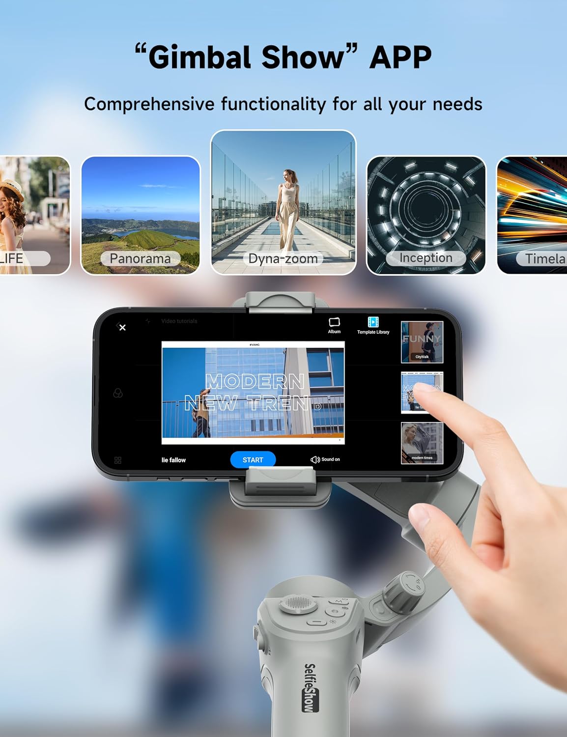 Gimbal Stabilizer for Smartphones, 3-Axis Phone Gimbal, Intelligent Gimbals with Face/Object Tracking, Portable and