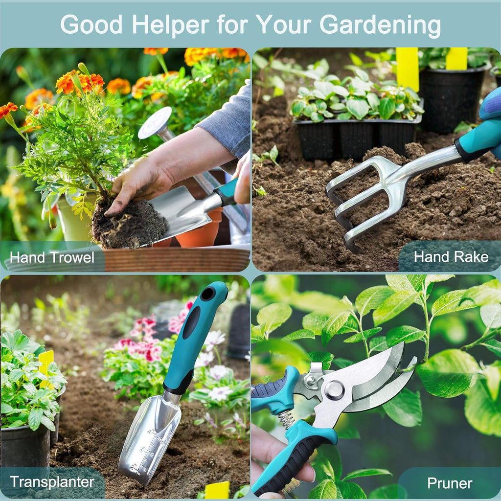 7-Piece Gardening Tools Set, Heavy Duty Garden Tools Kit with Garden Trowel, Garden Hand Shovel, Repotting Mat, Rust