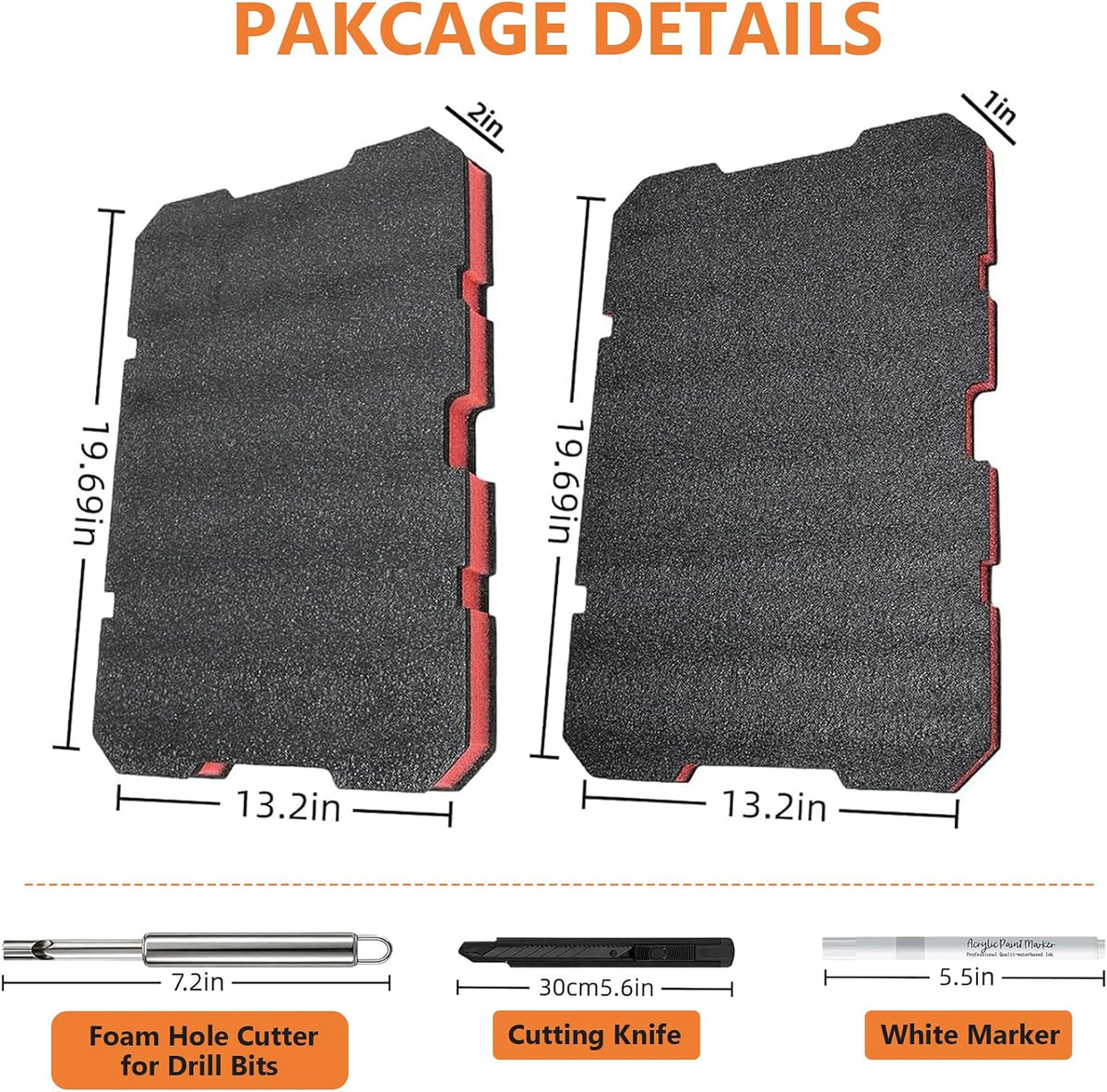 2-Pack Foam Inserts for Milwaukee Packout 48-22-8424, 48-22-8451 Polyethylene Tool Box Foam for Hard Case Storage