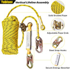 Rope Harness Safety Lanyard 100FT, Vertical Lifeline Assembly | Grab Snap Hooks Shock Absorber, Fall Protection Tree