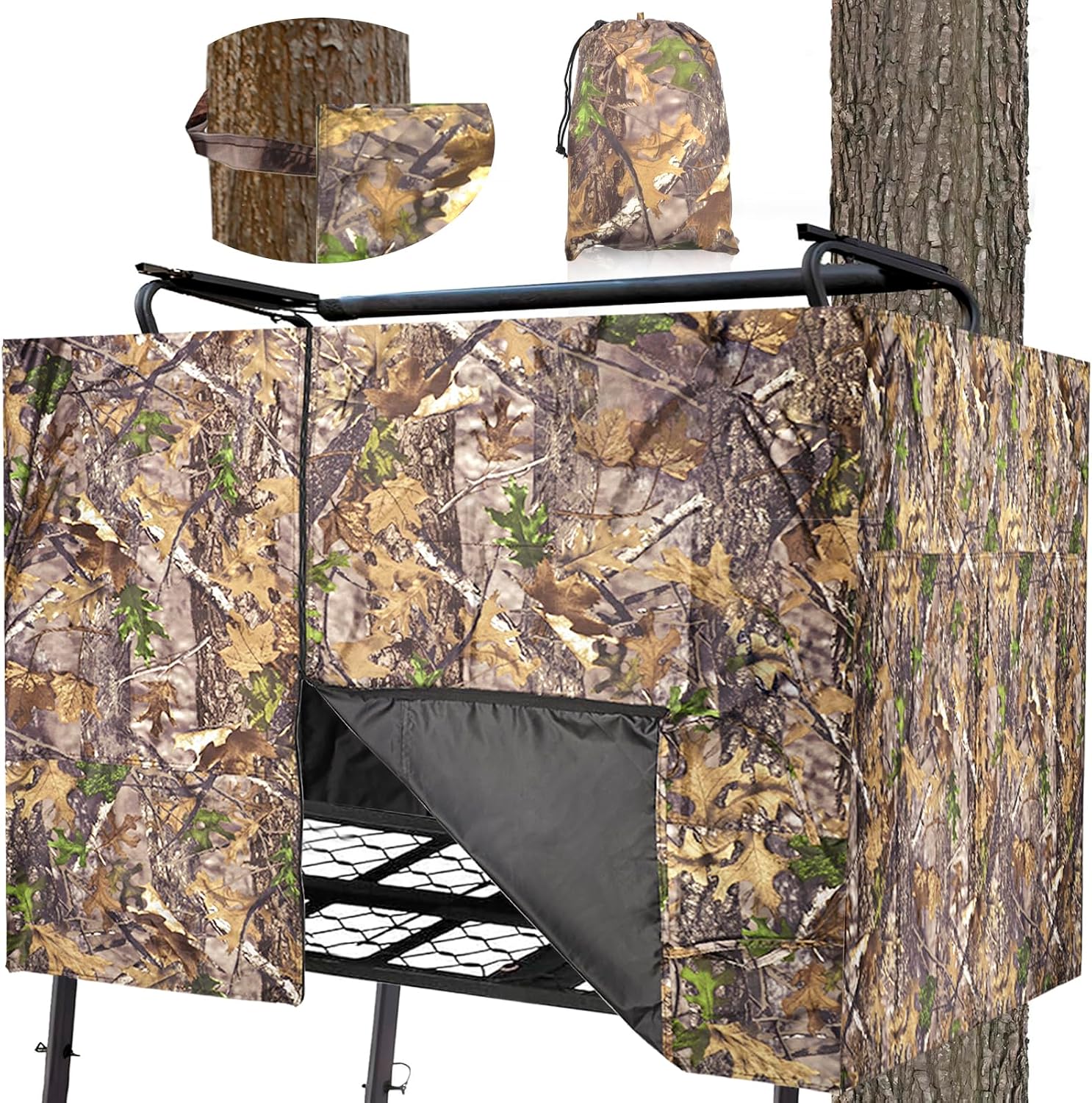 Hunting Tree Stand Blind Cover - 110"x40" Big 2-3 Person Treestand Camo Blind Cover, Universal Camouflage Ground