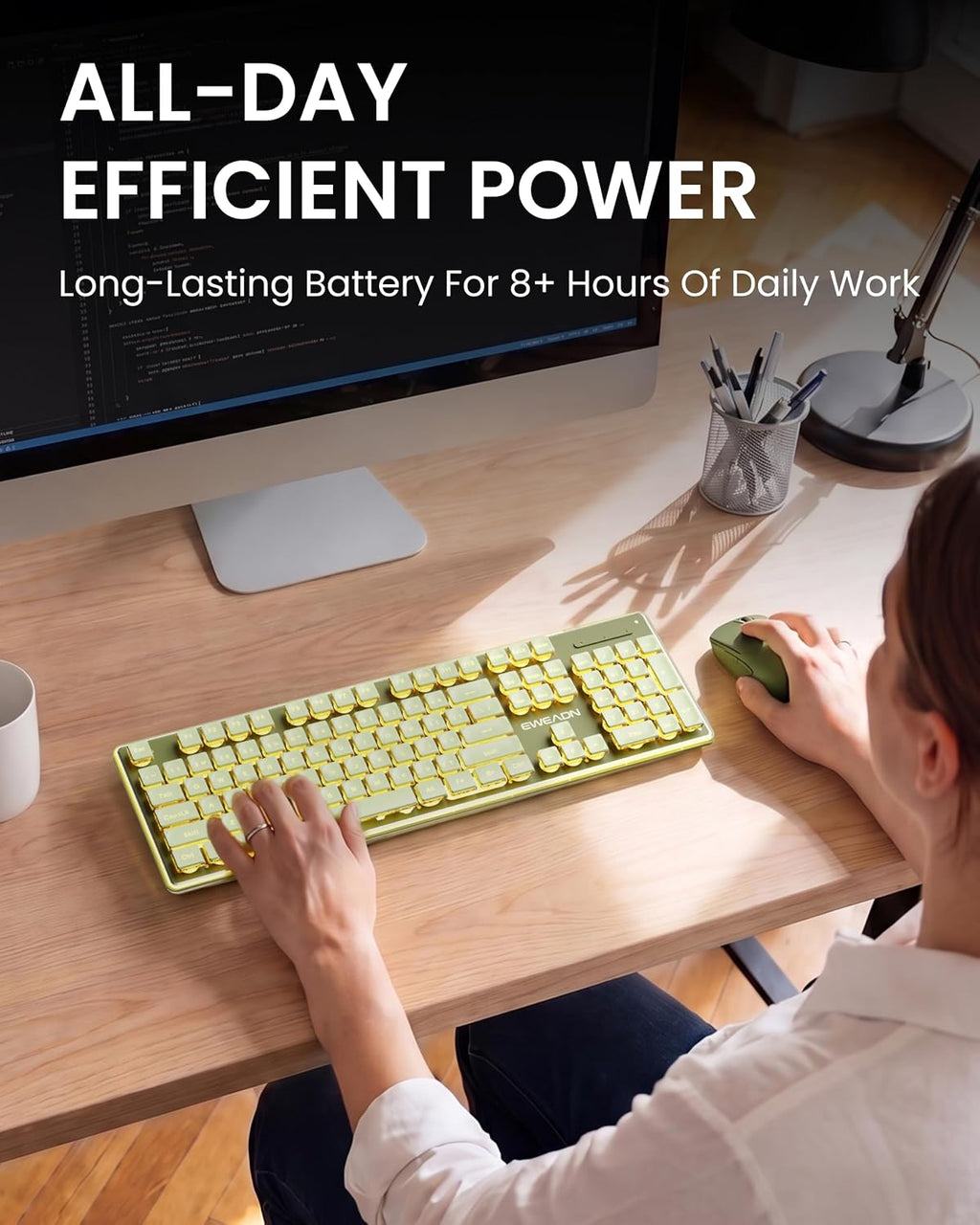 Wireless Keyboard and Mouse Combo with Warm Backlit, Rechargeable-Green