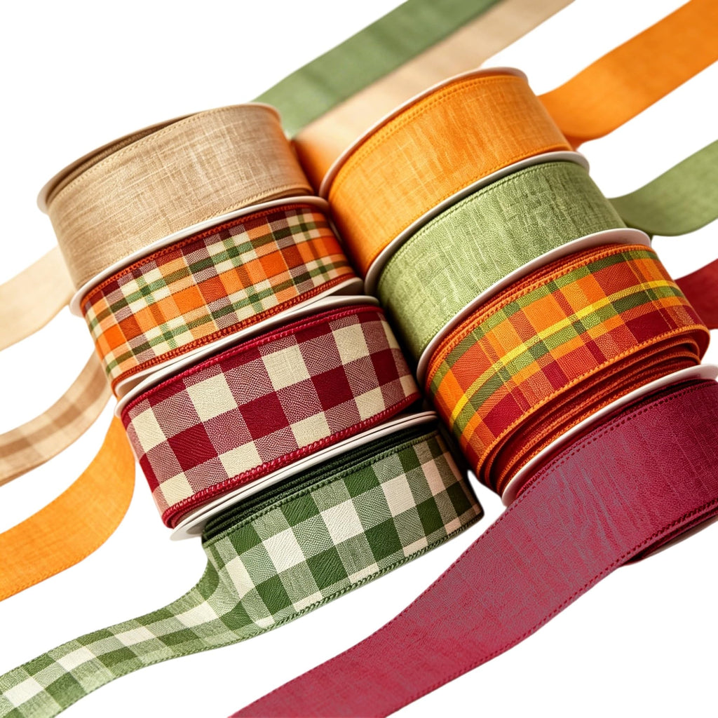 Fall Wired Ribbon Set 2" 8 Rolls 40 Yards Thanksgiving Wreath