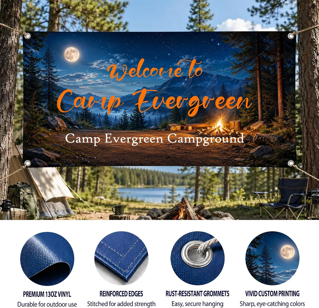 Custom Vinyl Banner for Camping Event, Personalized Summer Outdoor Large Banner with Grommets and Hem, Vinyl Sign for
