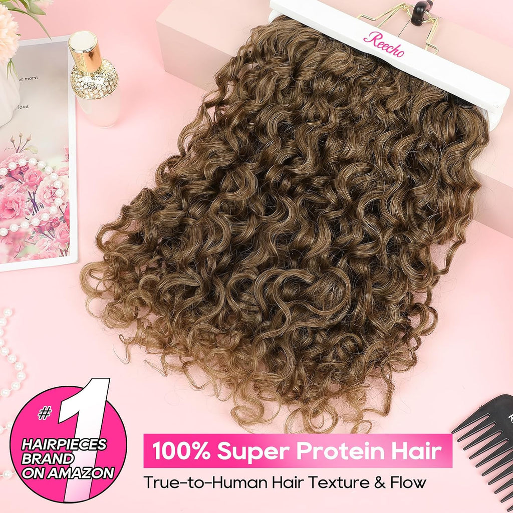 Curly Hair Extensions - 4PCS 18" GoGo Clip in Hair Extensions 100% Super Protein Hairpieces with Invisible Lace Weft