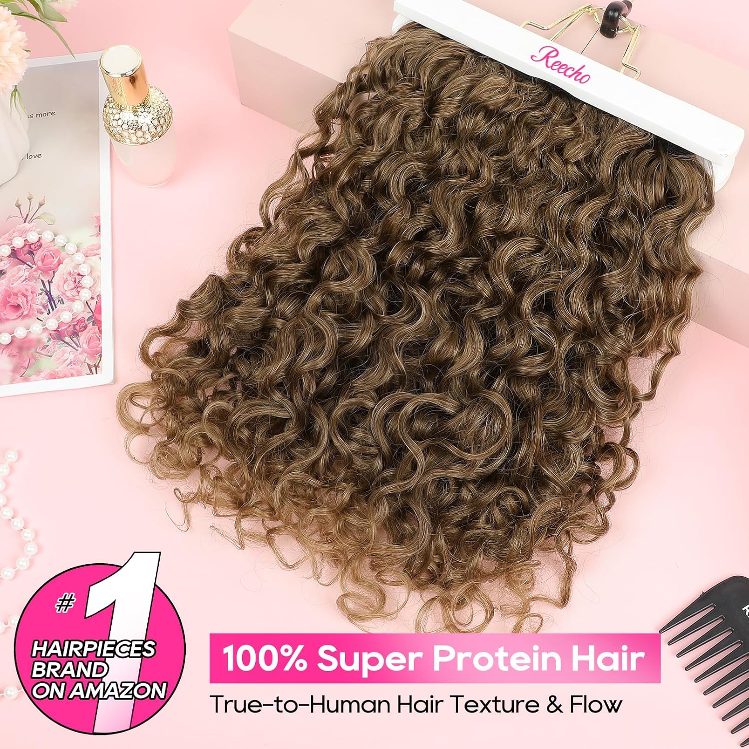 Curly Hair Extensions - 4PCS 18" GoGo Clip in Hair Extensions 100% Super Protein Hairpieces with Invisible Lace Weft