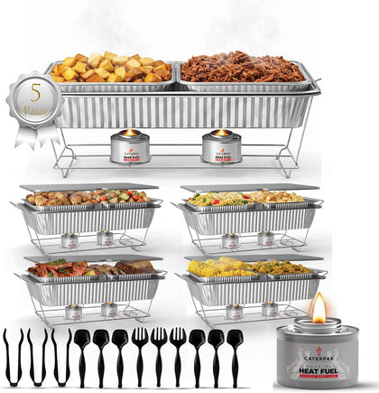 Disposable Chafing Dish Buffet Set for Buffets, Parties, Catering, 5 Pack | Chafing Set, Includes Fuel Cans, Serving