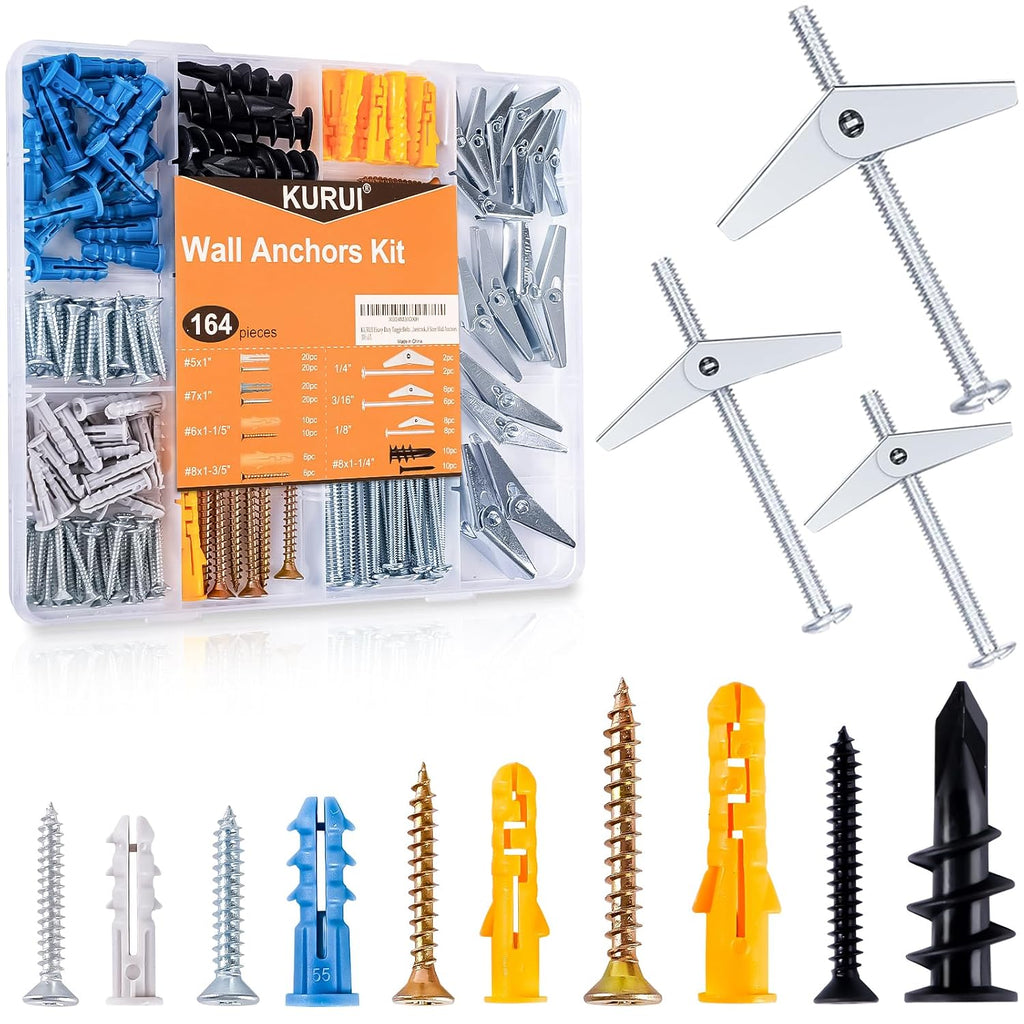 Drywall Anchors Assortment Kit With Self Drilling Wall Anchors and Heavy Duty Toggle Bolts, Metal/Plastic Dry Wall