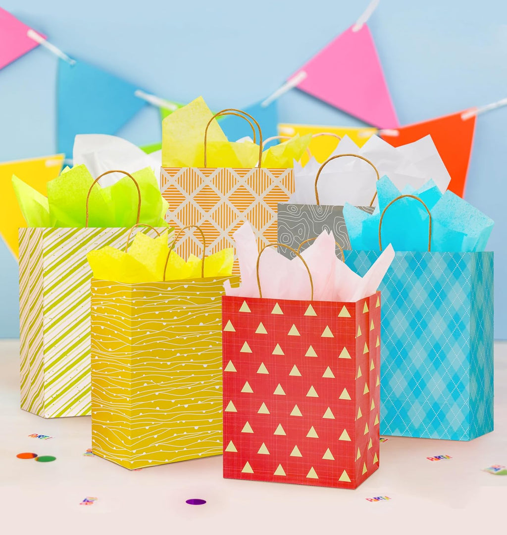 12 Pack 13" Kraft Paper Large Gift Bags with Tissue Paper