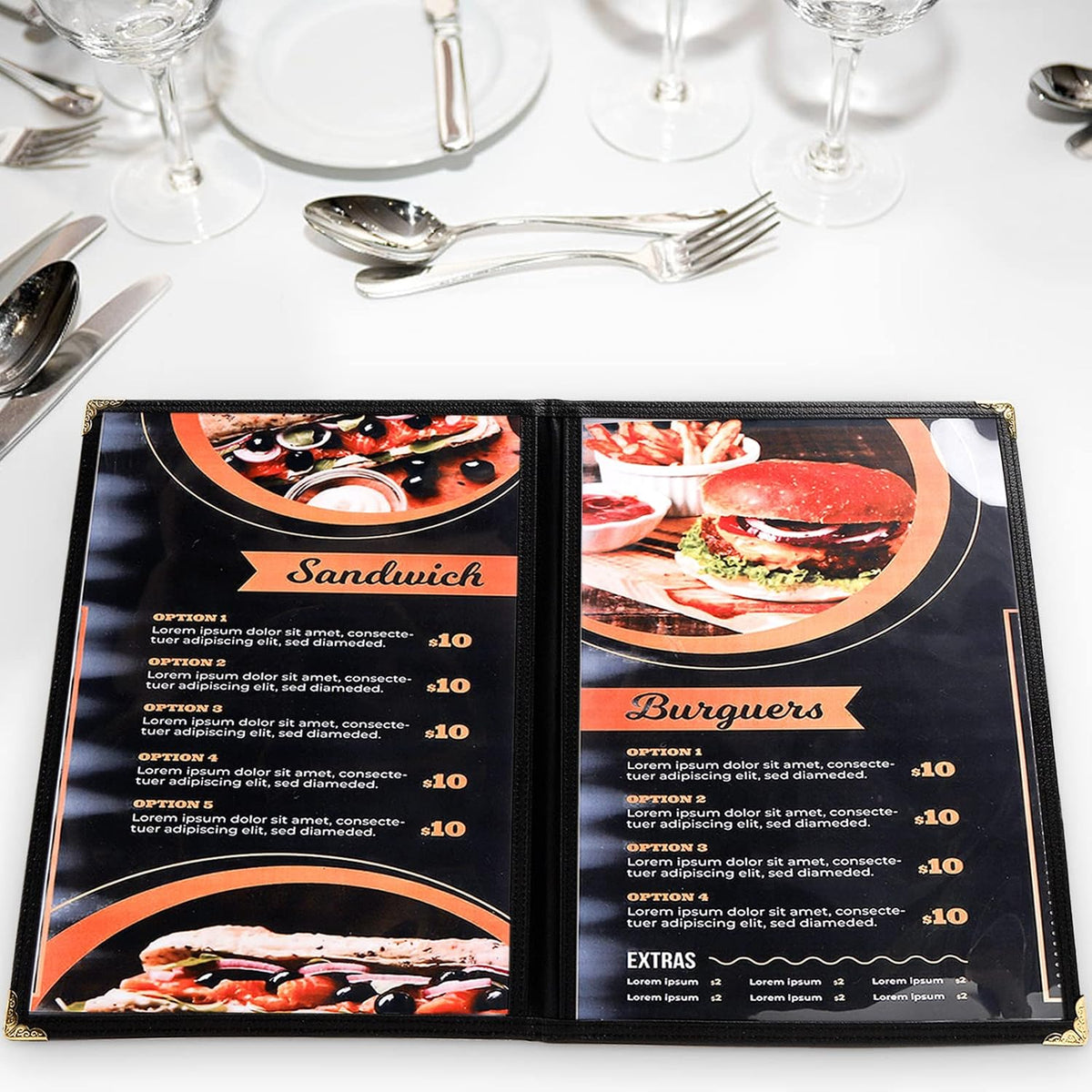 12 Pcak Restaurant Menu Covers, 8.5 X 11 Inch Menu Covers, 2 Page 4 View Transparent Menu Holders for Bar Cafe