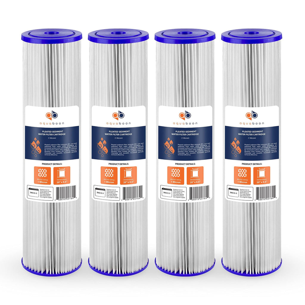 Aquaboon 1 Micron 20 x 4.5 Pleated Sediment Water Filter Replacement 4-Pack