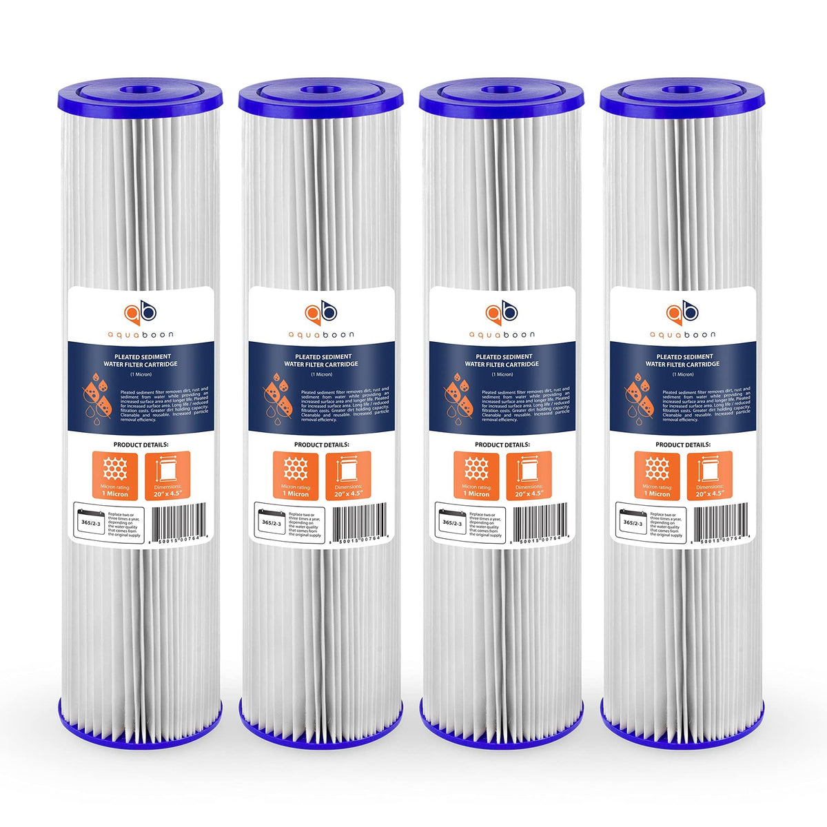 Aquaboon 1 Micron 20 x 4.5 Pleated Sediment Water Filter Replacement 4-Pack