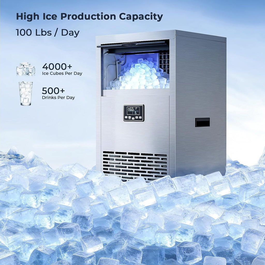 Commercial Ice Maker Machine, 100 lbs/24H with 29 lbs Ice Bin