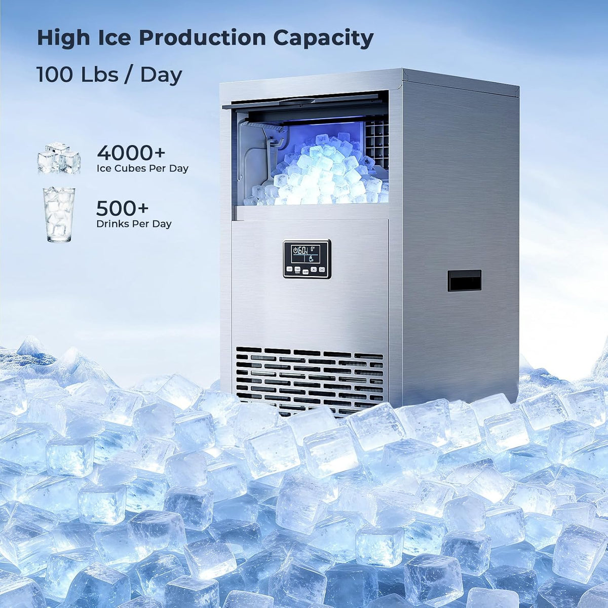 Commercial Ice Maker Machine, 100 lbs/24H with 29 lbs Ice Bin