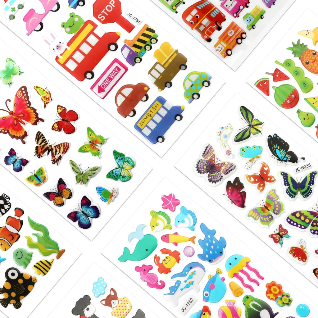 60 Sheets 3D Stickers for Kids & Toddlers, Self-Adhesive Puffy Stickers Variety Pack Includes Animals Letters Numbers