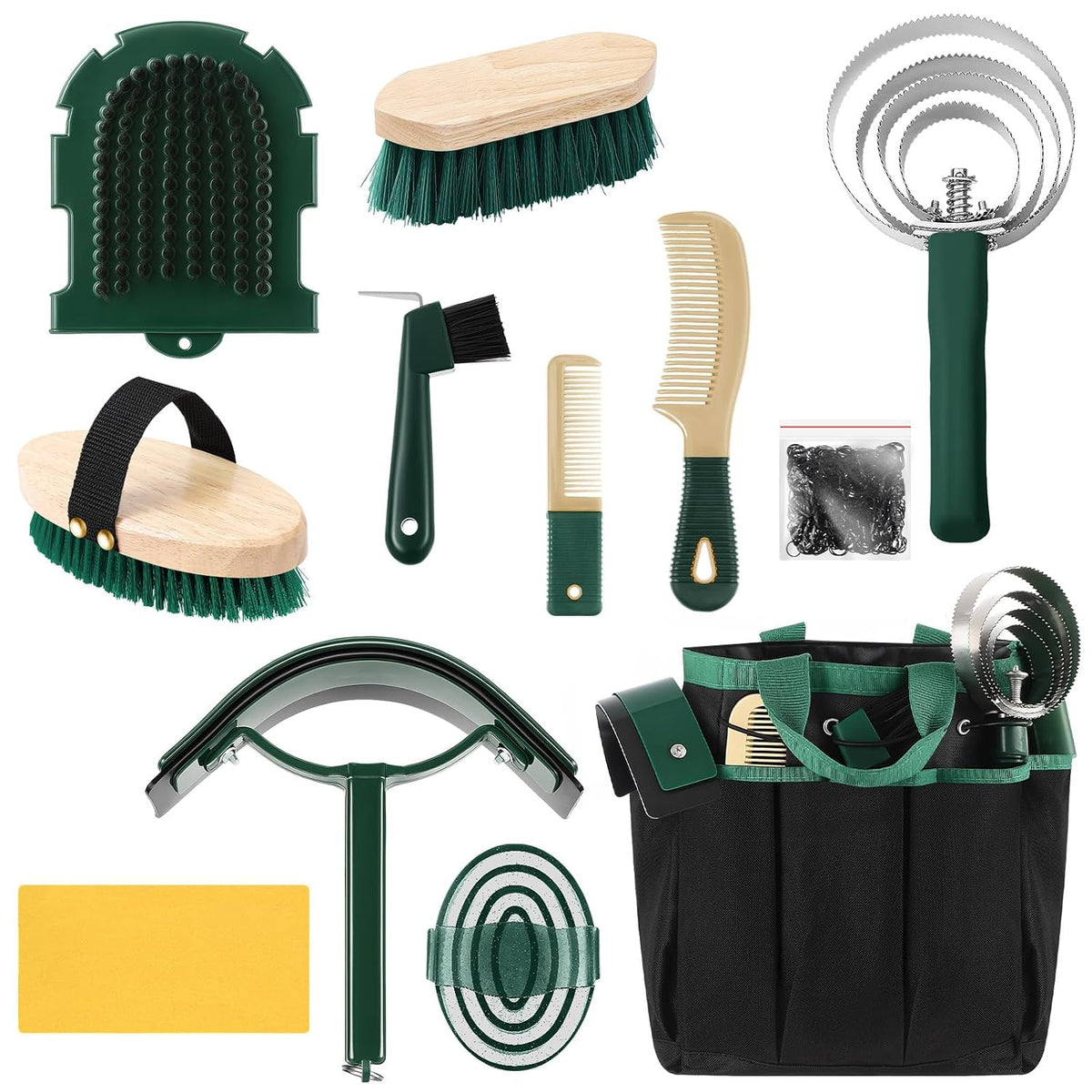 12 Piece Horse Grooming Kit with Organizer Tote Bag Brush Sets for Derby Day Show Horses Professional Tools for Care