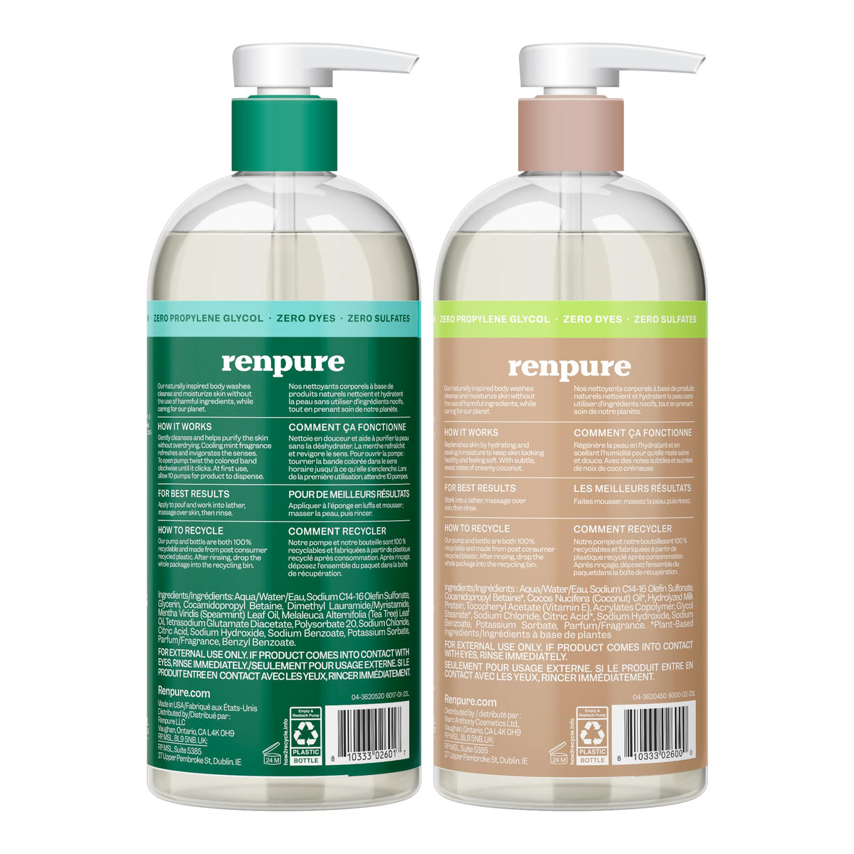 Tea Tree & Mint and Coconut & Vitamin E Body Wash Set, 2x24oz