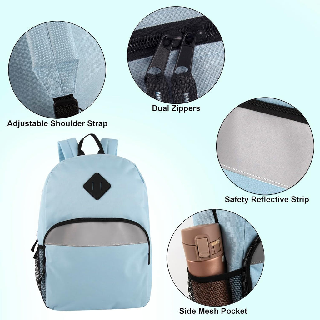 Bulk Kids Reflective Backpack Wholesale 24 Pack Backpacks with Side Pockets, Padded (10 Colors Pack)