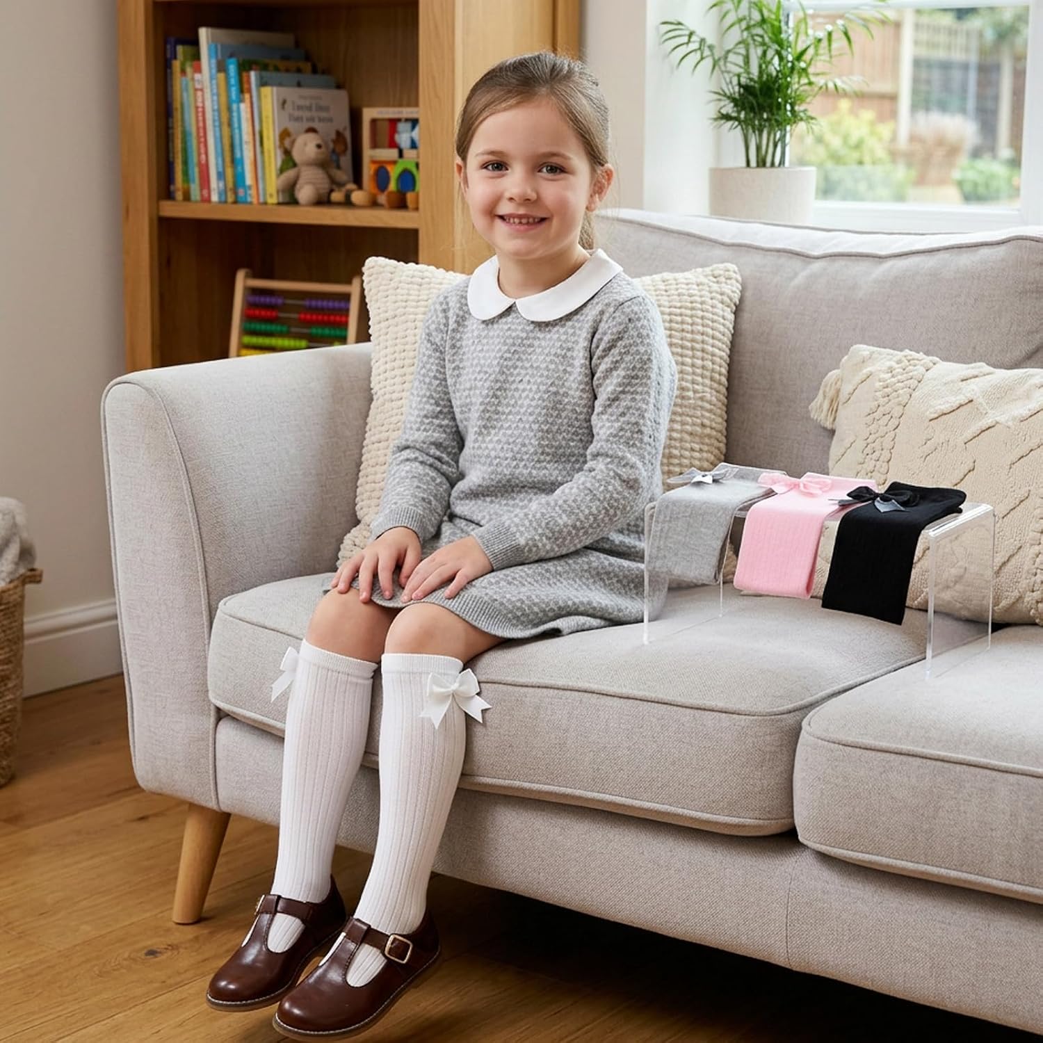 4 Pairs Bow Girls Knee High Socks, Soft Cute Long Socks for Girls Over Calf Stockings School Uniform Dress Sock