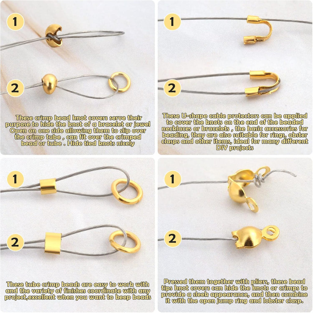 1200 Pcs Crimp Beads Supplies for Jewelry Making, Including Crimp Covers, Crimp Tubes and Wire Guardians, Lobster