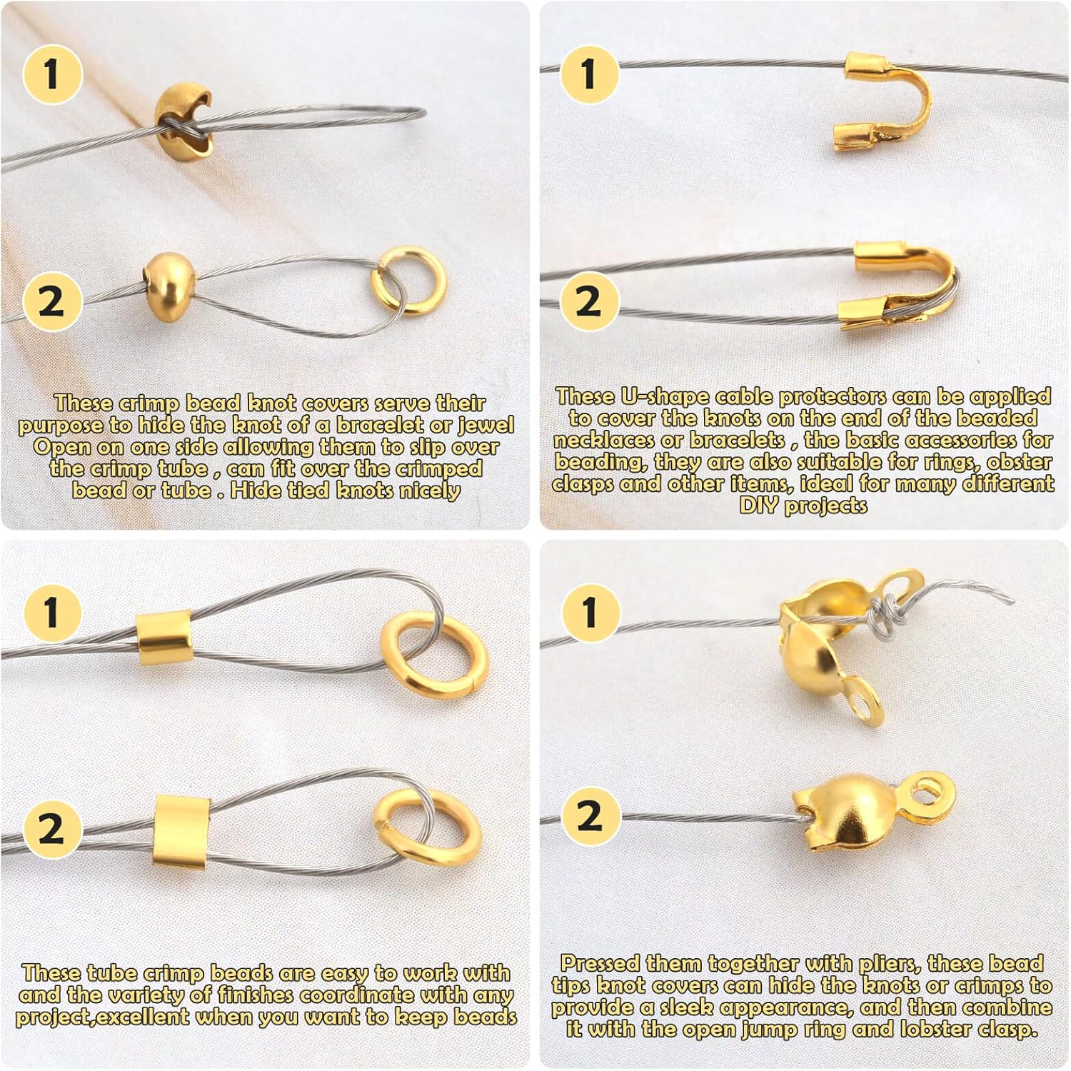 1200 Pcs Crimp Beads Supplies for Jewelry Making, Including Crimp Covers, Crimp Tubes and Wire Guardians, Lobster