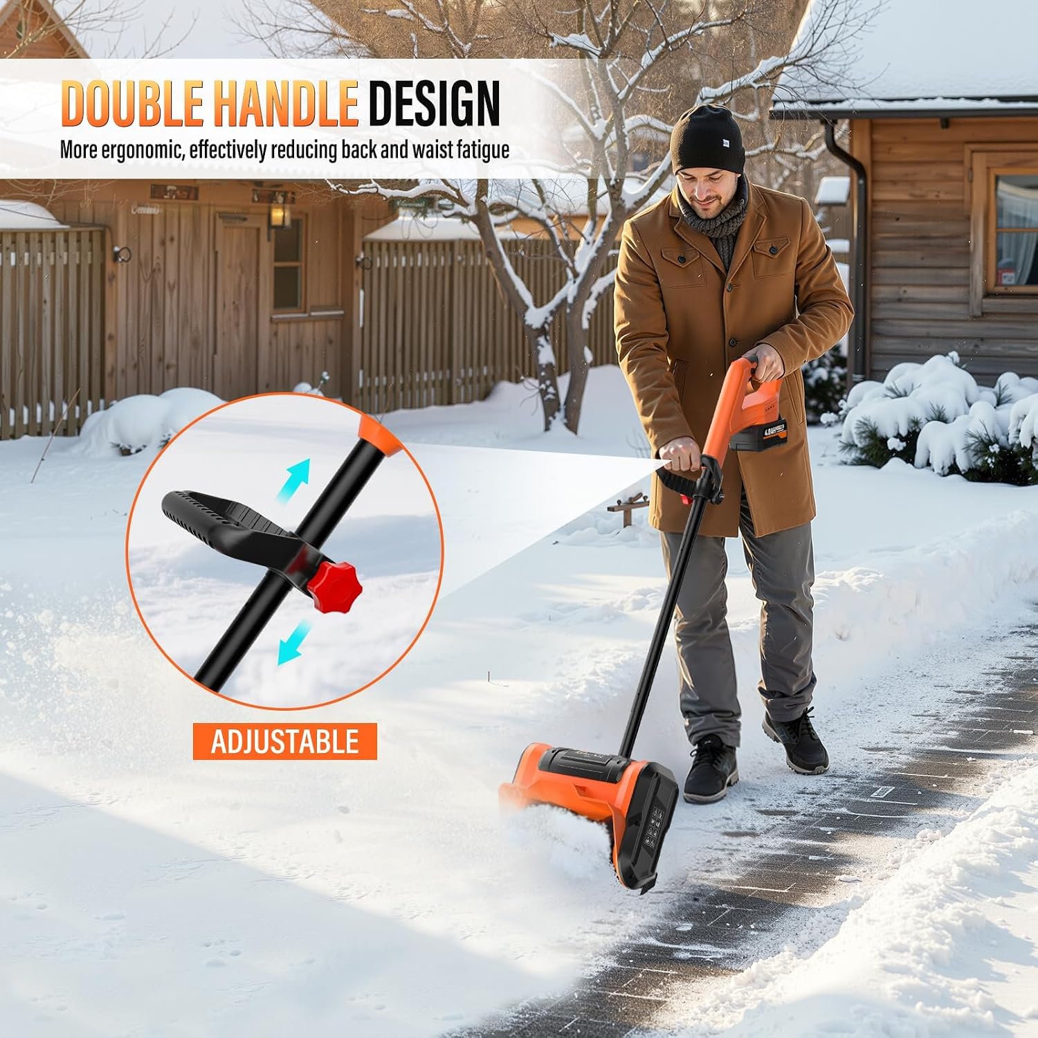 Snow Shovel Cordless, 20V | 10 Inch Electric Snow Blower with 2 X 4.0Ah Replaceable Batteries & Charger Up to 50