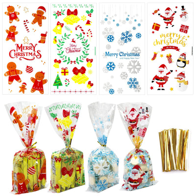 120PCS Christmas Cellophane Candy Bags, Christmas Treat Bags with Twist Ties for Christmas Party Favor Supplies