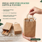 100Pcs Small Brown Gift Kraft Paper Bags with Handles, 5.2x3.2x8 In