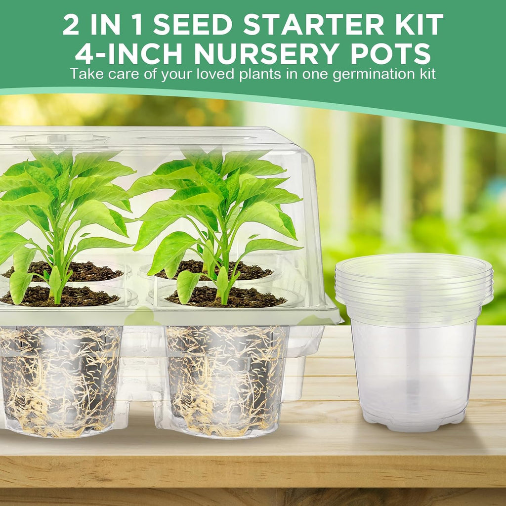 10 Pack Seed Starter Tray Kit Seedling Starter Trays with 60 Pcs 4 Inch Nursery Pots and Humidity Dome (60 Cells)