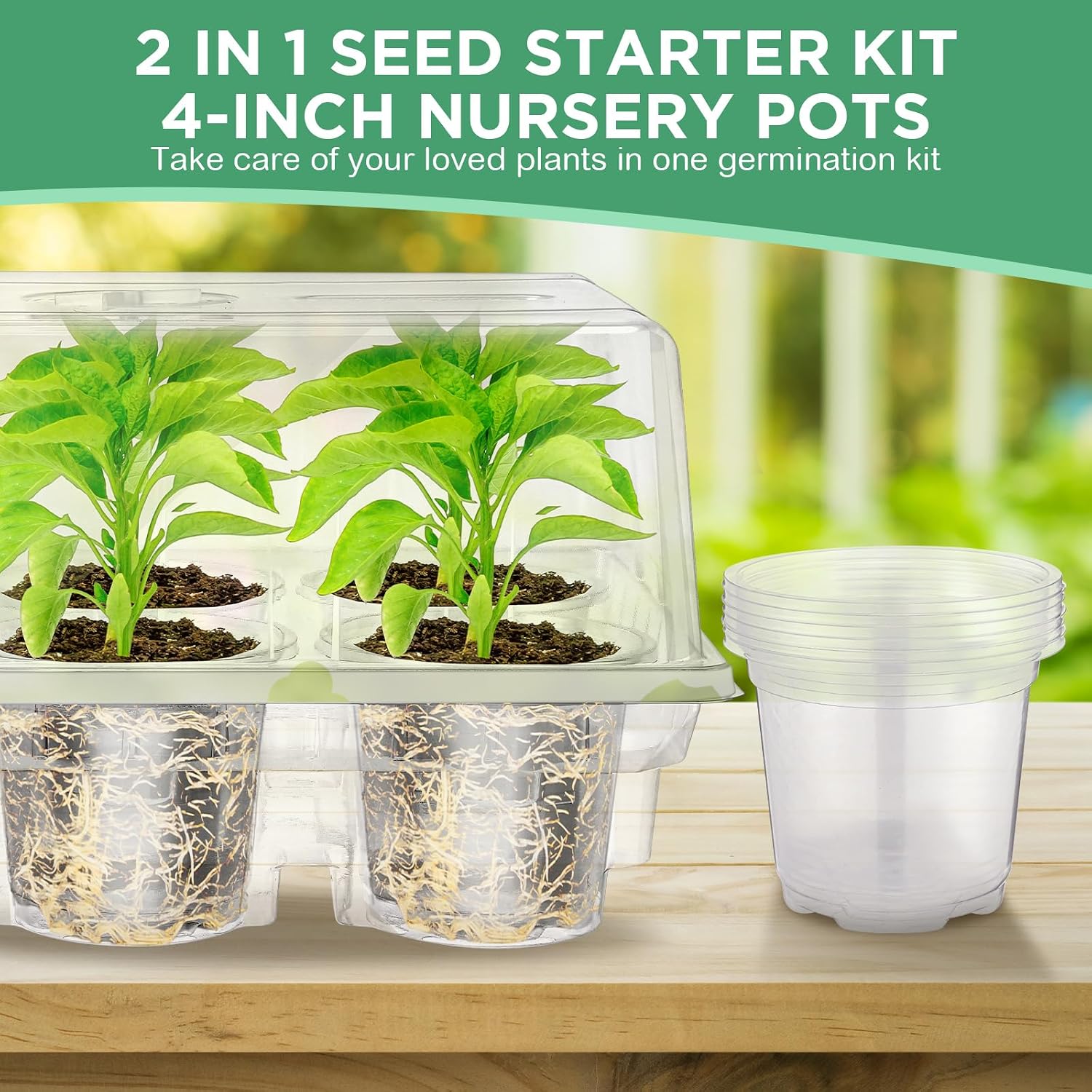 10 Pack Seed Starter Tray Kit Seedling Starter Trays with 60 Pcs 4 Inch Nursery Pots and Humidity Dome (60 Cells)