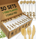 Premium Pre-Rolled Napkin and Bamboo Cutlery Set, 50 Pack, 200 PCS