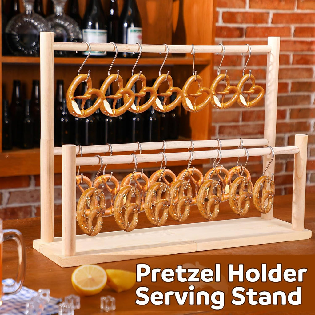 Wooden Pretzel Holder Stand with 21 Hooks for Oktoberfest