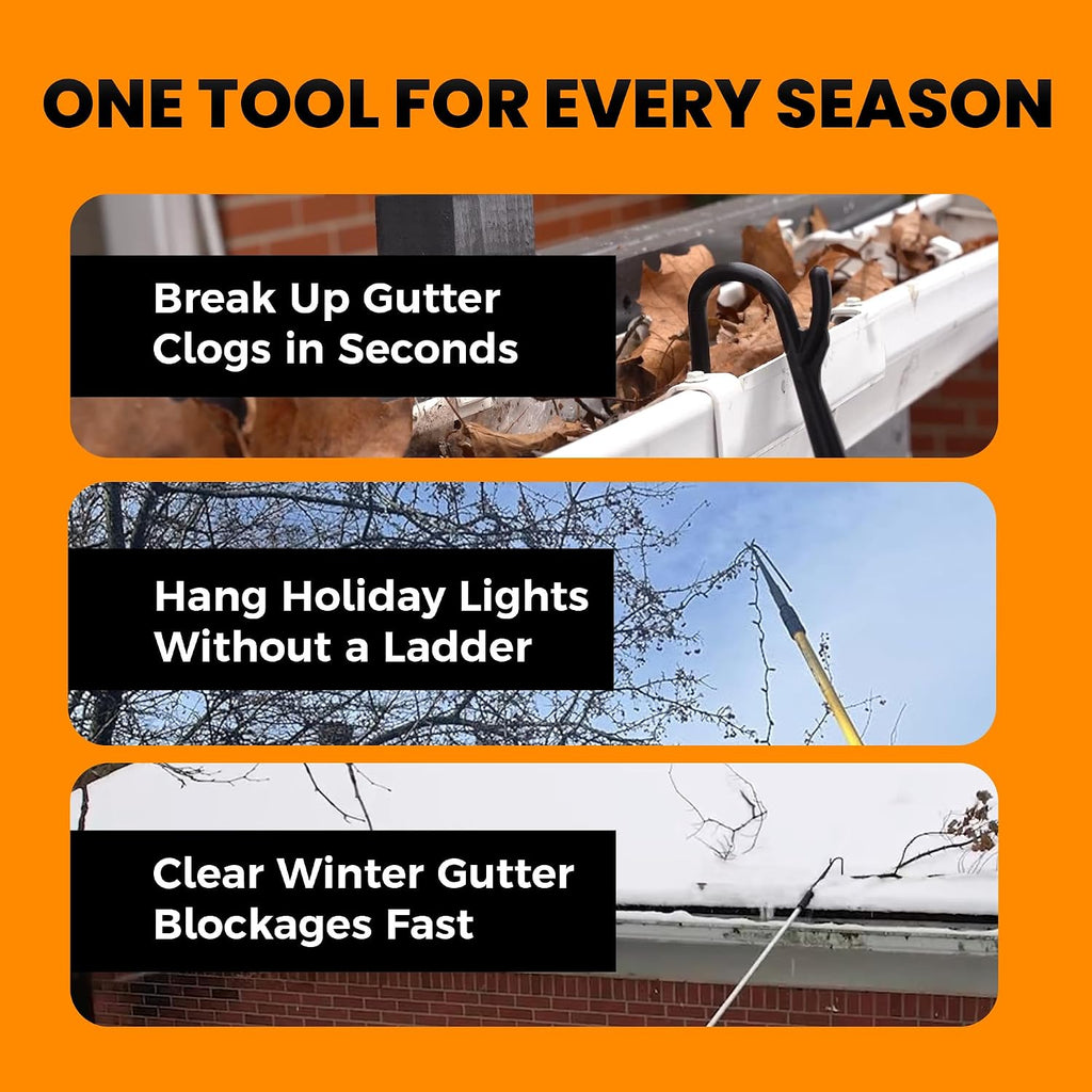 The Gutter Cleaning Tool Attachment – Cleans, Unclogs Gutters and Downspouts from Ground – Ladder Free Roof Leaf