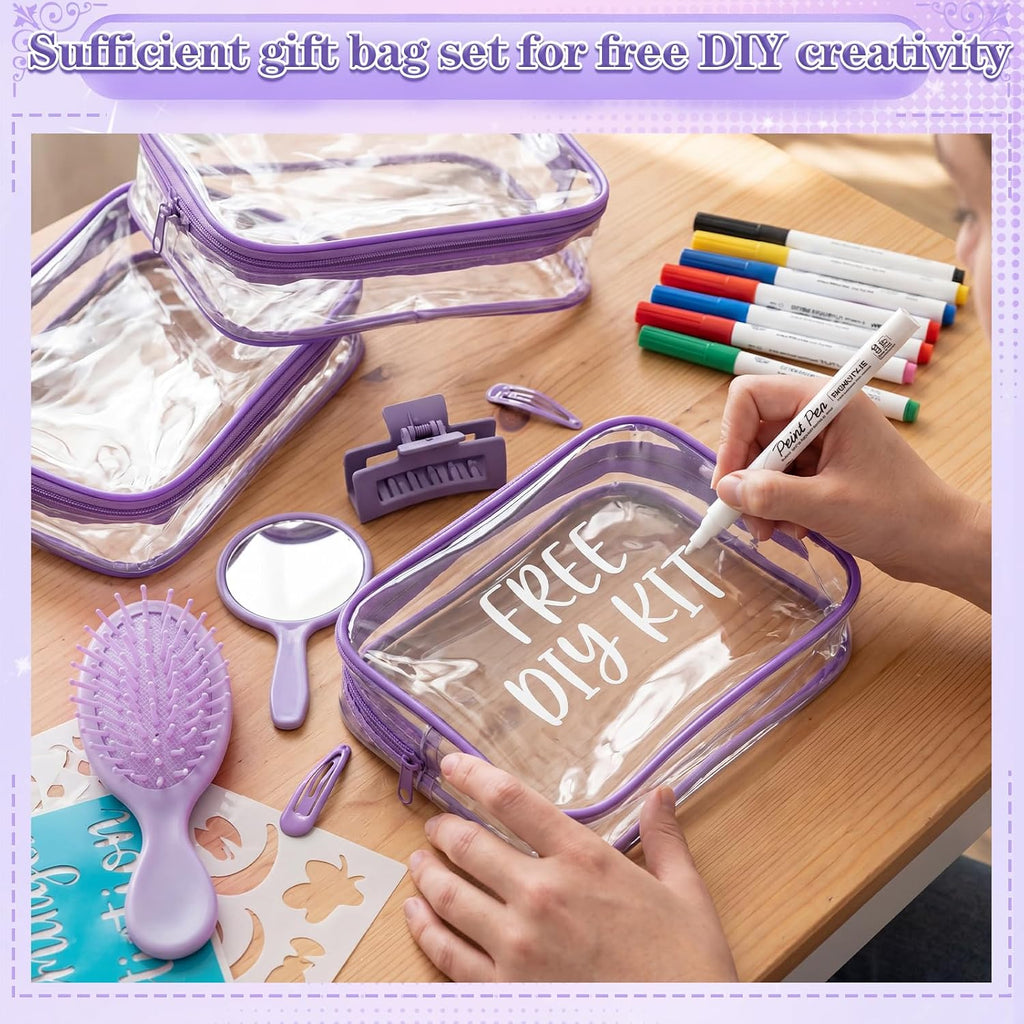 120 Pcs Spa Party Purple Sleepover Party Supply Bulk Headband Wristband Scrunchies Towels Makeup Bag Mirror Claw Hair