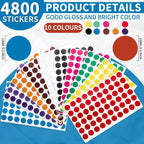 1/2 Inch Circle Sticker Labels, 4800 Sticker Dots, Adhesive and Writable Dots. Color Coding Labels and Adhesive Dots