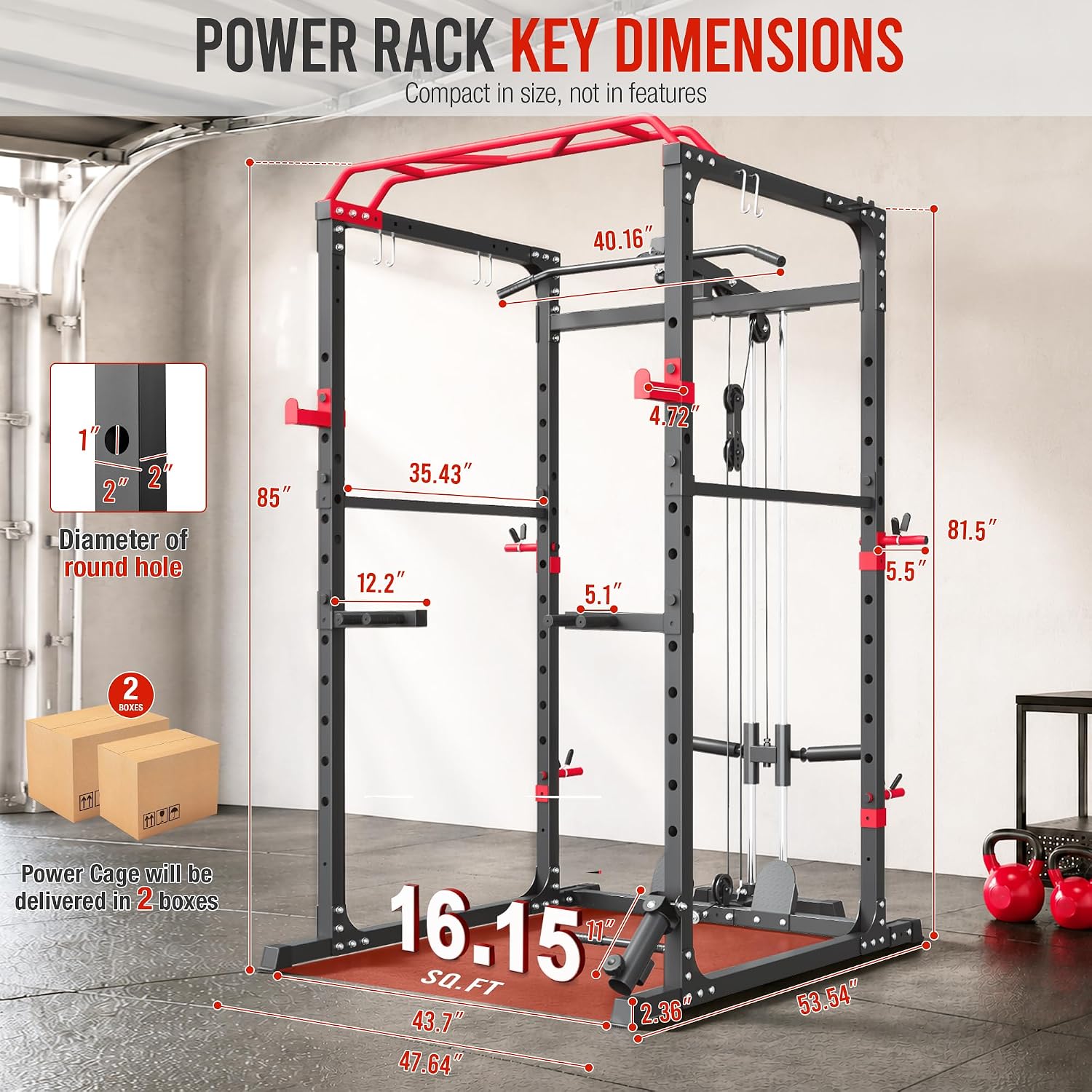 Power Rack, Multi-Function Squat Rack with LAT Pull Down, Power Cage with Pulley System, Strength Training Home Gym