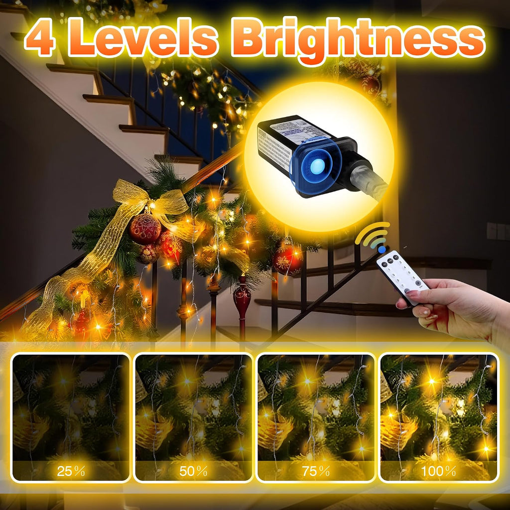 624 LED Icicle Lights Outdoor, Plug in 59ft Waterproof Christmas String Lights, 8 Modes 4 Adjust Brightness, Remote &