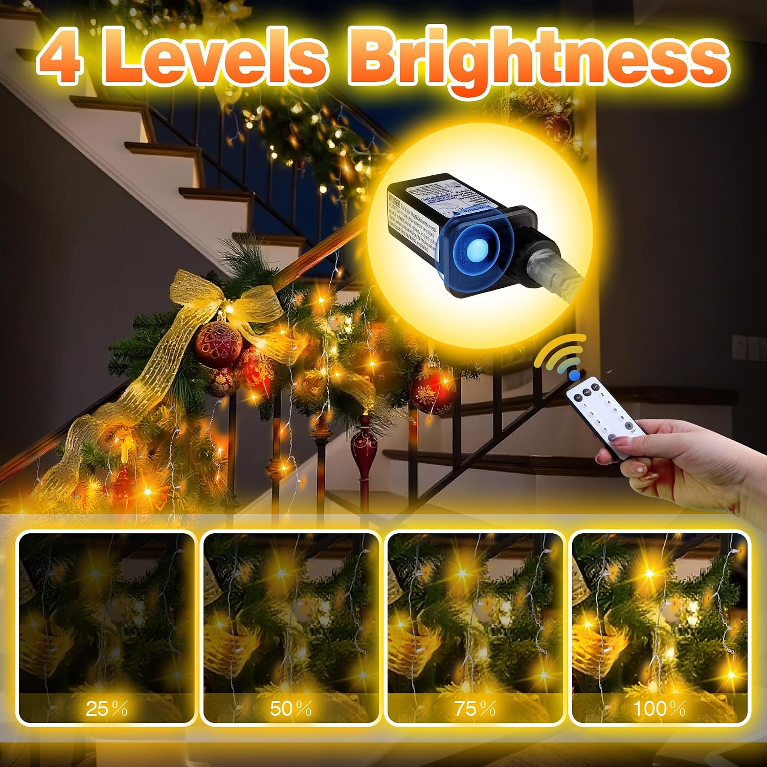 624 LED Icicle Lights Outdoor, Plug in 59ft Waterproof Christmas String Lights, 8 Modes 4 Adjust Brightness, Remote &