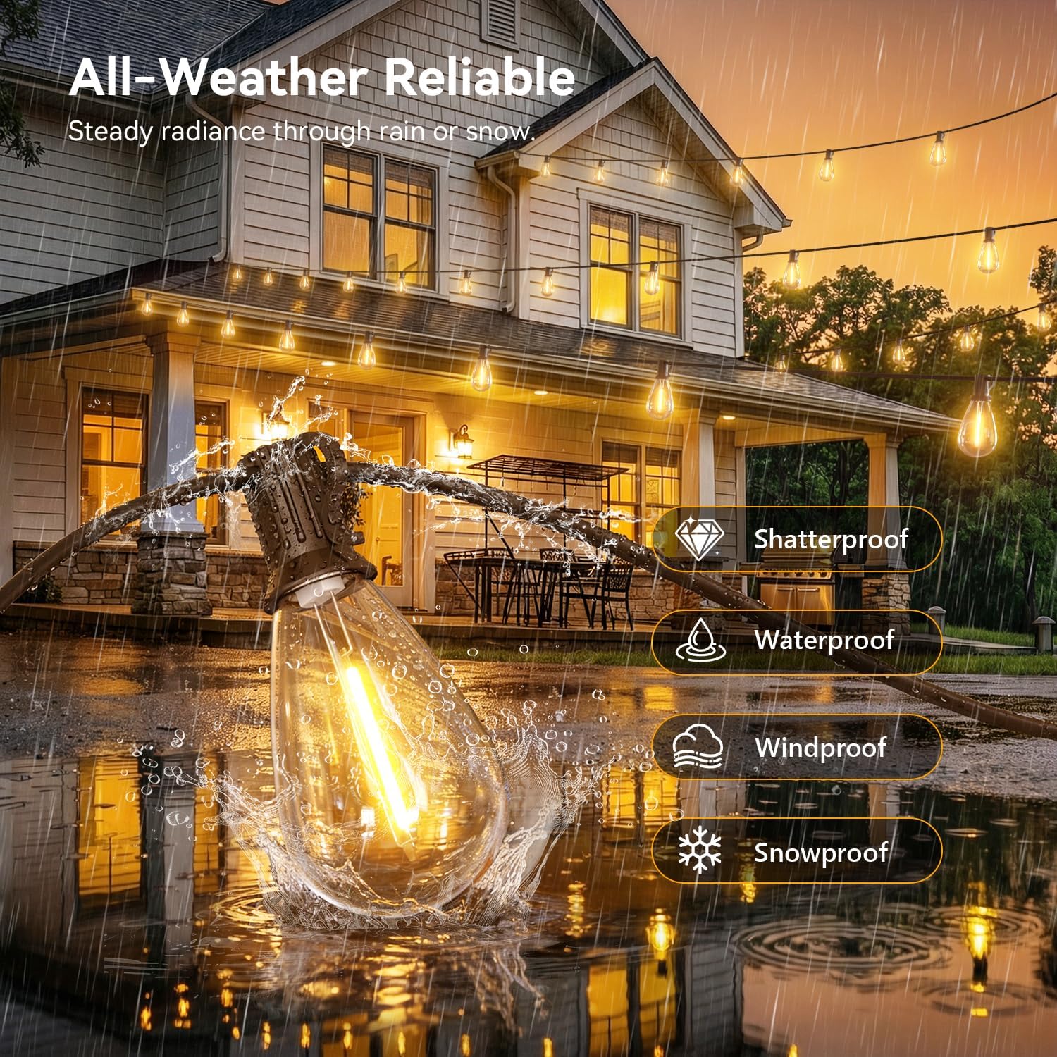 200FT Outdoor String Lights with Remote, Waterproof Patio Lights with 72+2 Shatterproof LED Bulbs,Dimmable Hanging