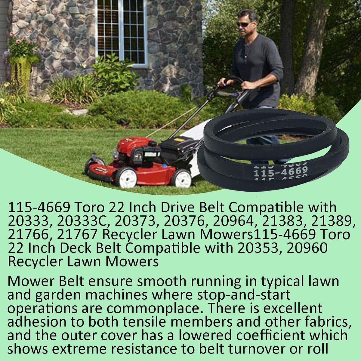 115-4669 Drive Belt Replacement for Toro 22 inch Recycler Lawn Mower 20332 20333 20334 20332C 20334C 20337 20338 20352 20353 20372 20373 20374 20382 20792 20797 20955 / Aramid Cord / 33.25