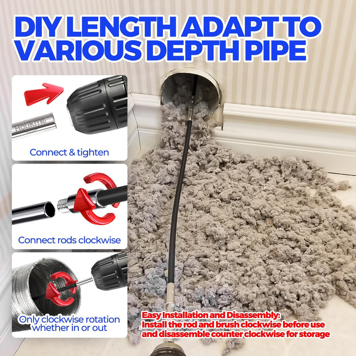 Dryer Vent Cleaner Kit - 15Ft Flexible Lint Brush for Deep Cleaning
