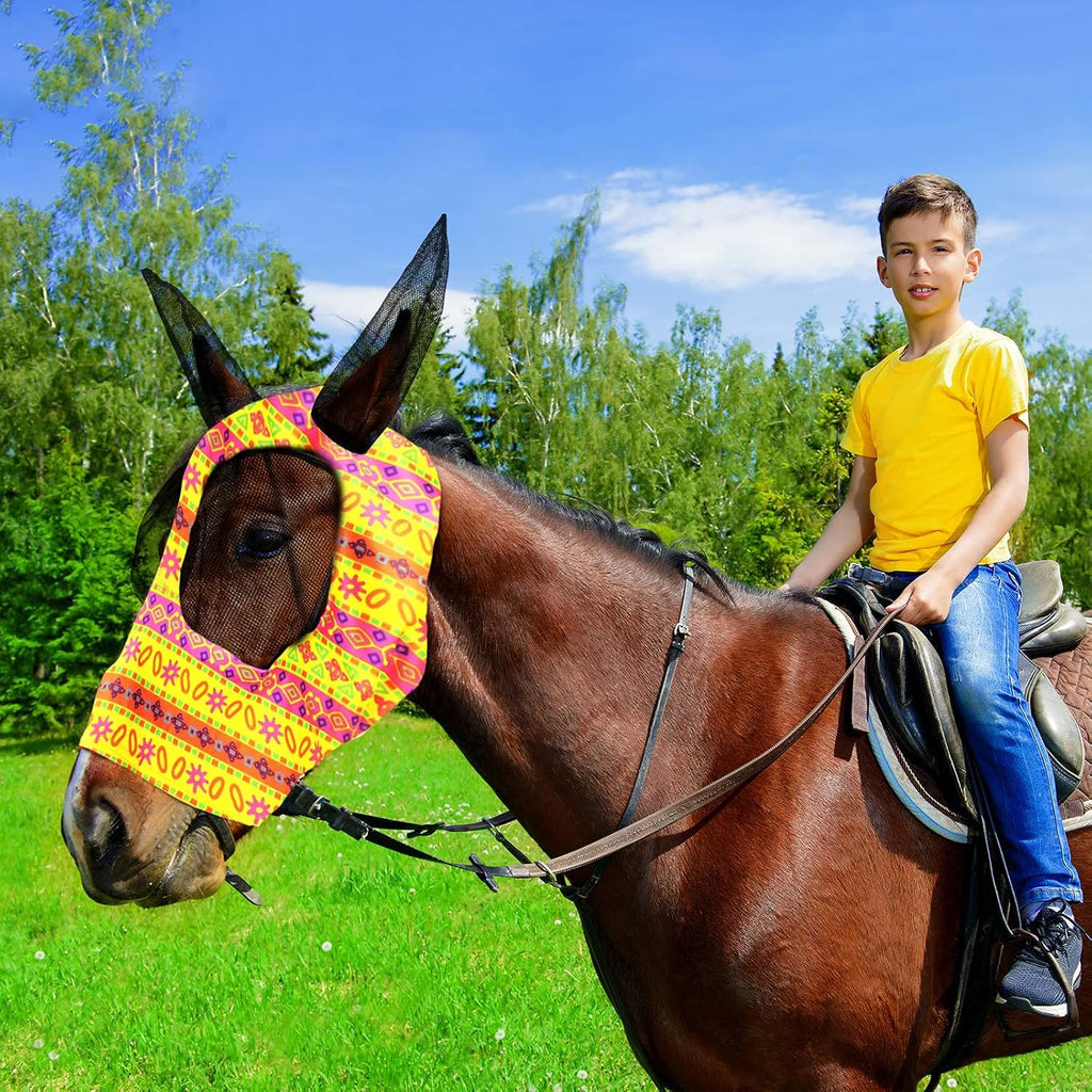 4 Pcs Horse Fly Mask with Ears Mesh Comfort, Geometric, Large