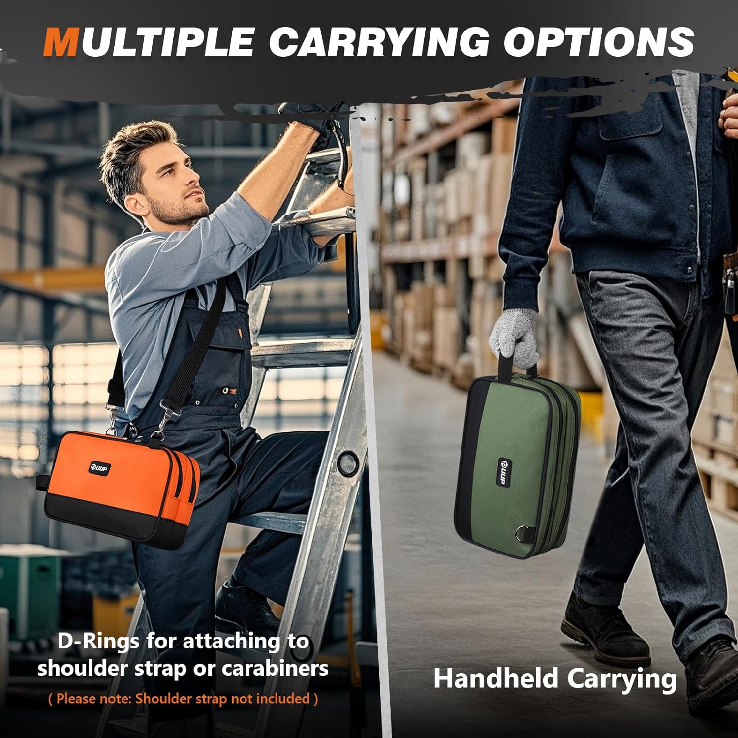 12" Small Tool Bag 2 Pack, Zipper Tool Pouch 2 Compartments, Utility ToolBag with Carrying Handle, Toolbox