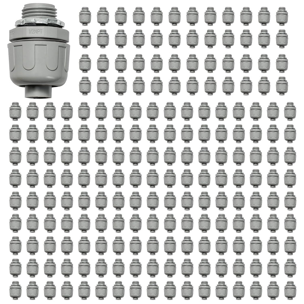 Conduit Connectors, 1/2 Inch, Straight, Grey, 200-Pack