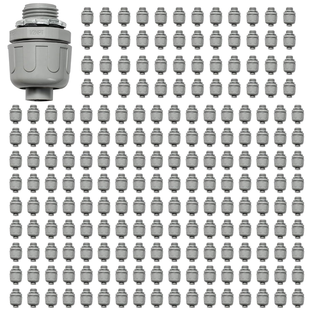 Conduit Connectors, 1/2 Inch, Straight, Grey, 200-Pack