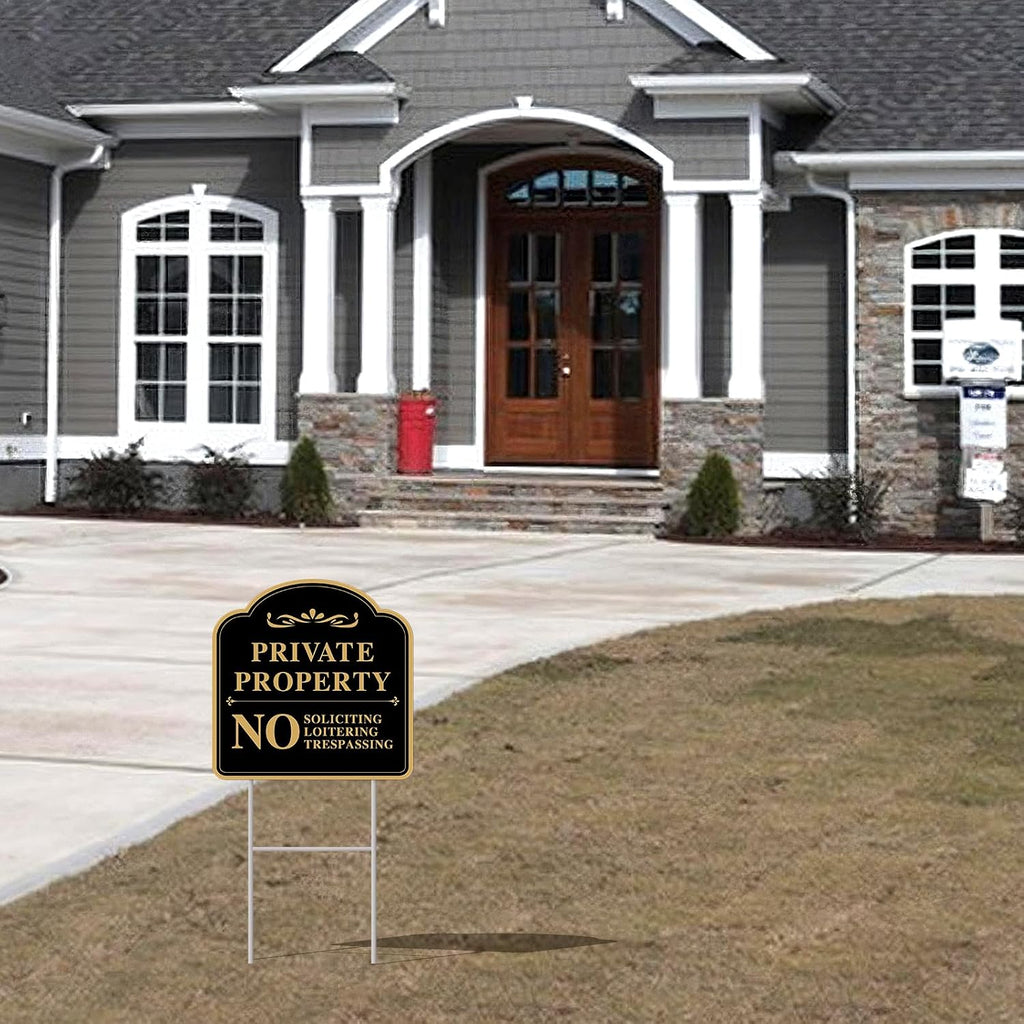 No Trespassing Signs Private Property, 2-Pcs 12"x12" H-Stake 2-Sided | UV high-definition print, weatherproof. This