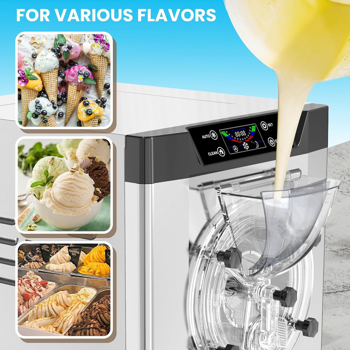 Commercial Hard Ice Cream Machine, 2000W Industrial Compressor, 18-24L/H Output with LED Display & 6L Stainless